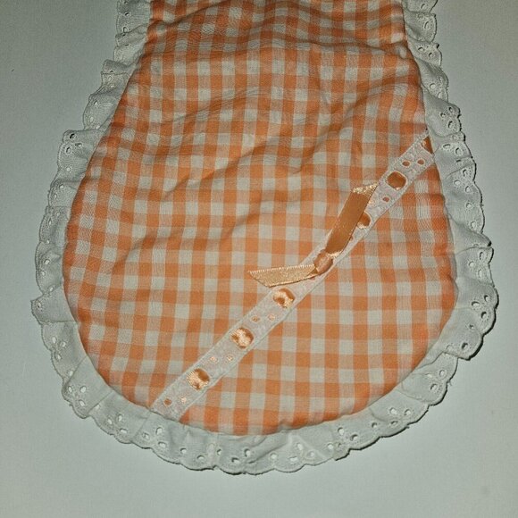 Orange Peach White Gingham Plaid Burp Cloth Lace Trim Strawberry Patch Atlanta - Picture 2 of 6